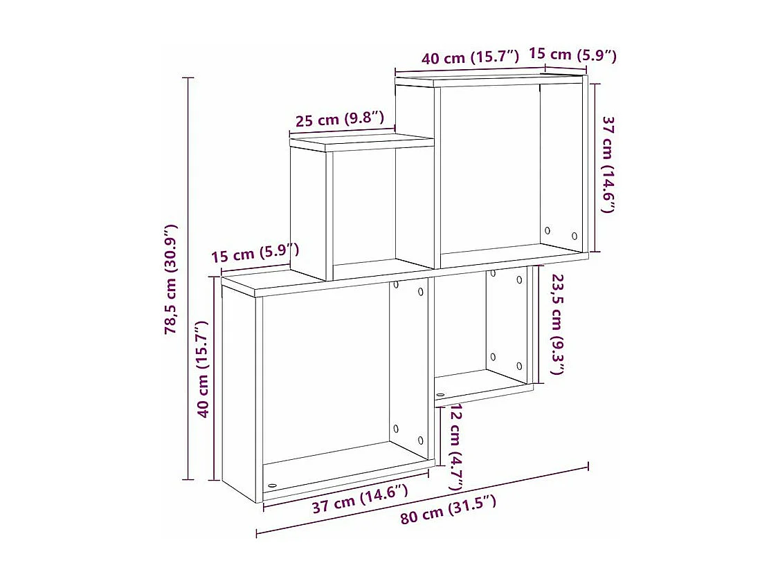 Étagère murale chêne artisanal 80x15x78,5 bois d'ingénierie