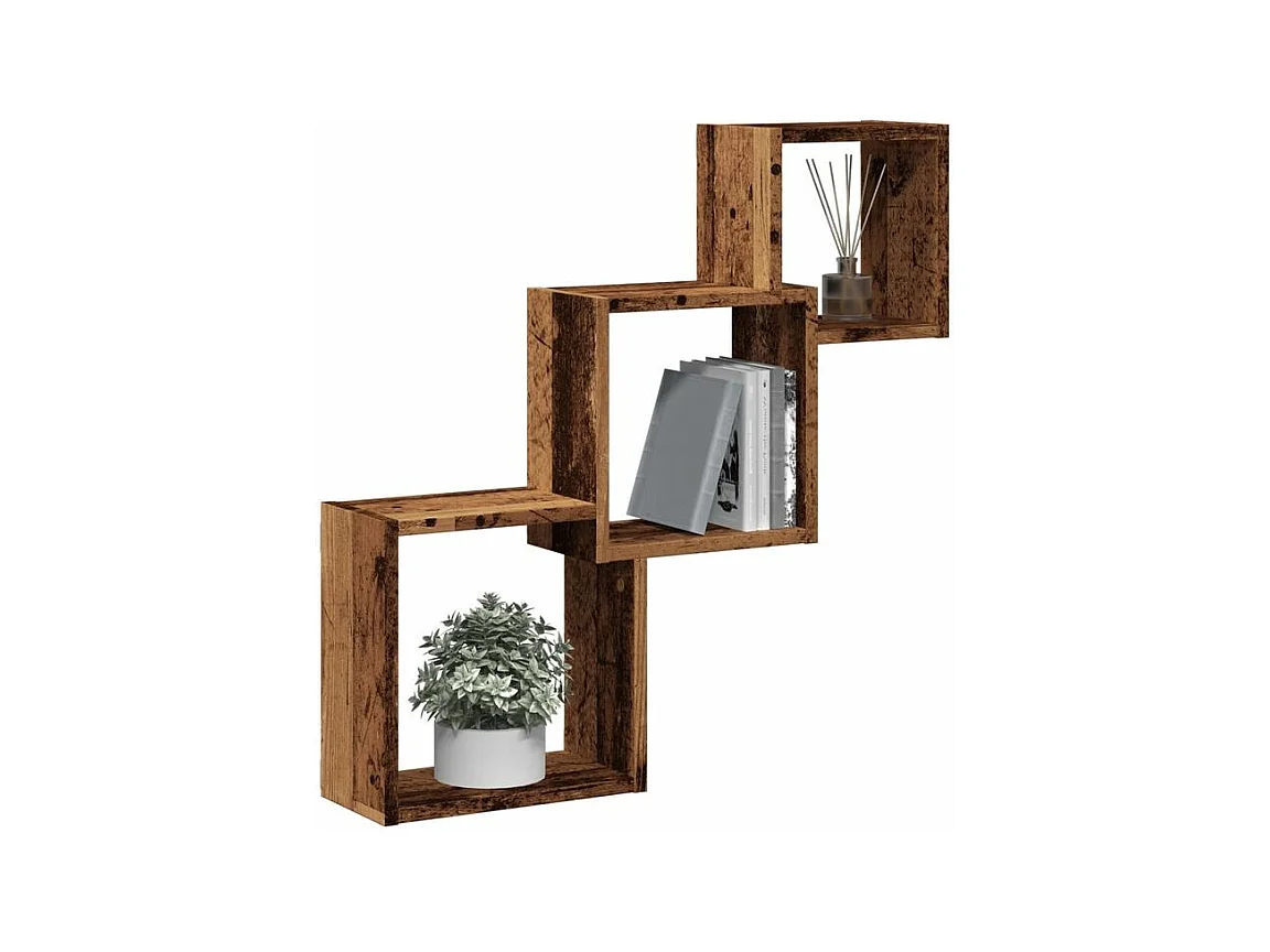 Étagère murale en forme de cube vieux bois bois d'ingénierie