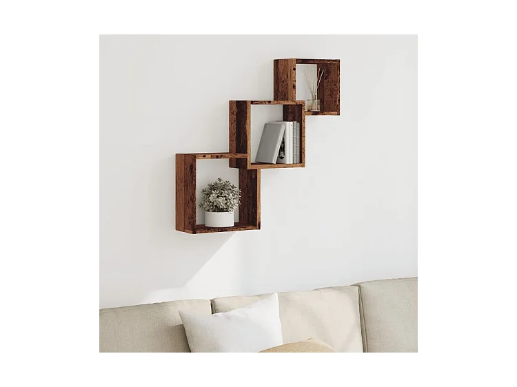Étagère murale en forme de cube vieux bois bois d'ingénierie