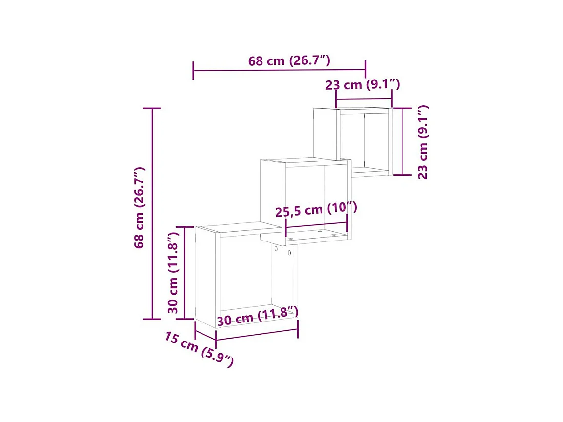 Étagère murale en forme de cube vieux bois bois d'ingénierie