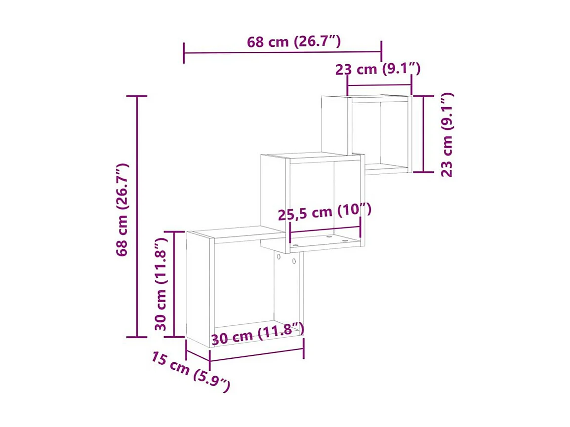Étagère murale en forme de cube vieux bois bois d'ingénierie