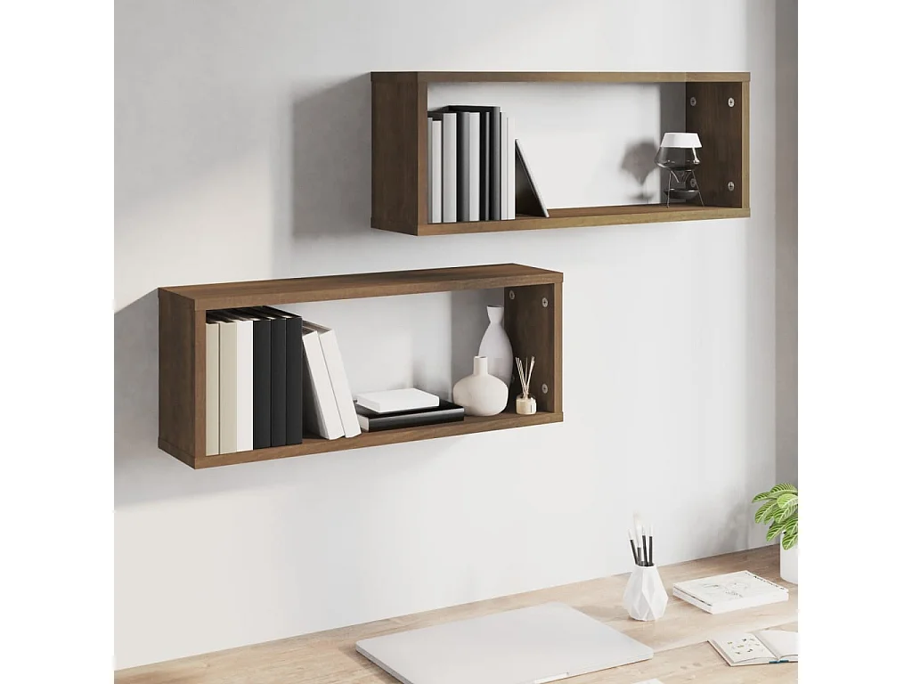 Étagères murales cube 2 pcs Chêne marron 60x15x23 Bois