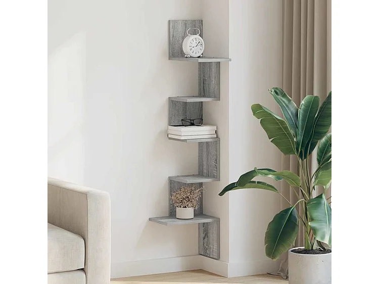 Étagère d'angle murale sonoma gris 32x32x127,5