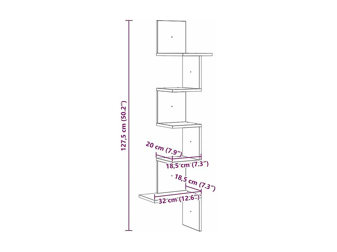 Étagère d'angle murale sonoma gris 32x32x127,5