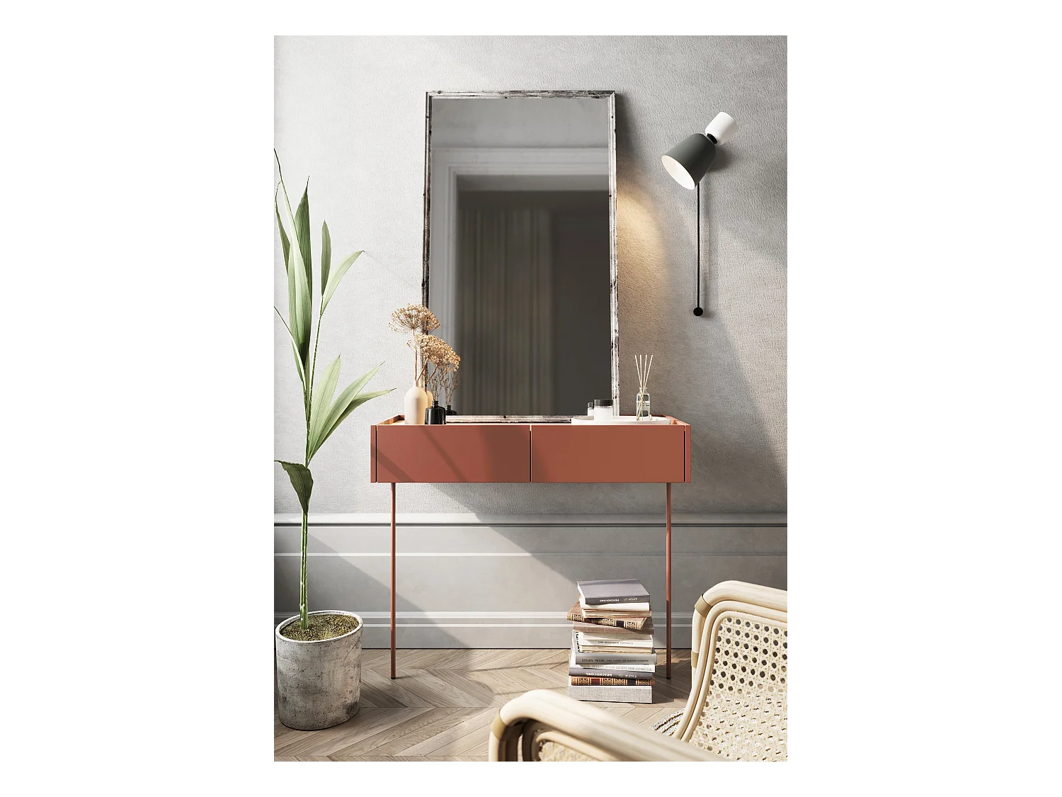 Consola 2 cajones con pata metálica 100x83 cm