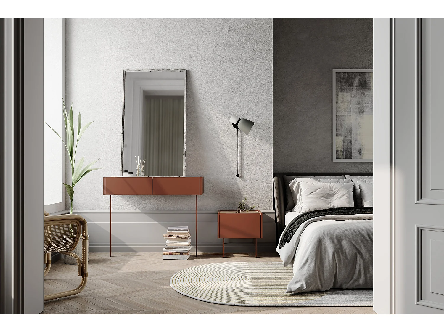 Consola 2 cajones con pata metálica 100x83 cm