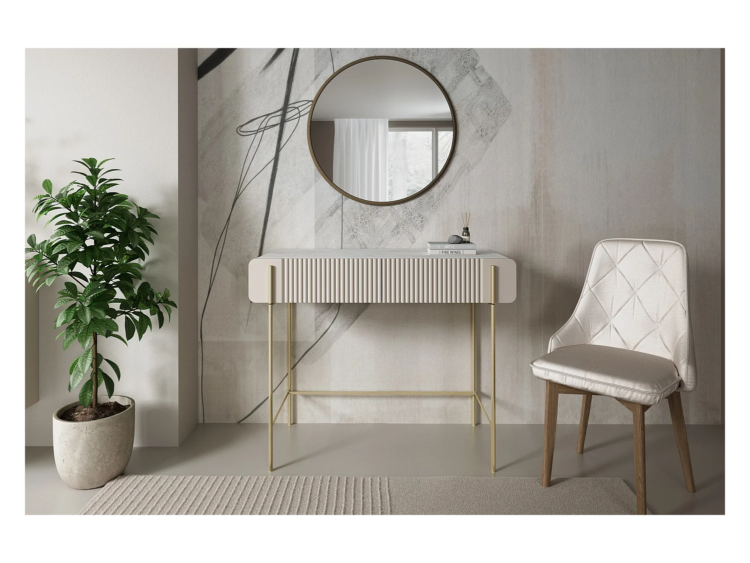 Consolle 2 cassetti con gambe in metallo cashmere 100x85 cm