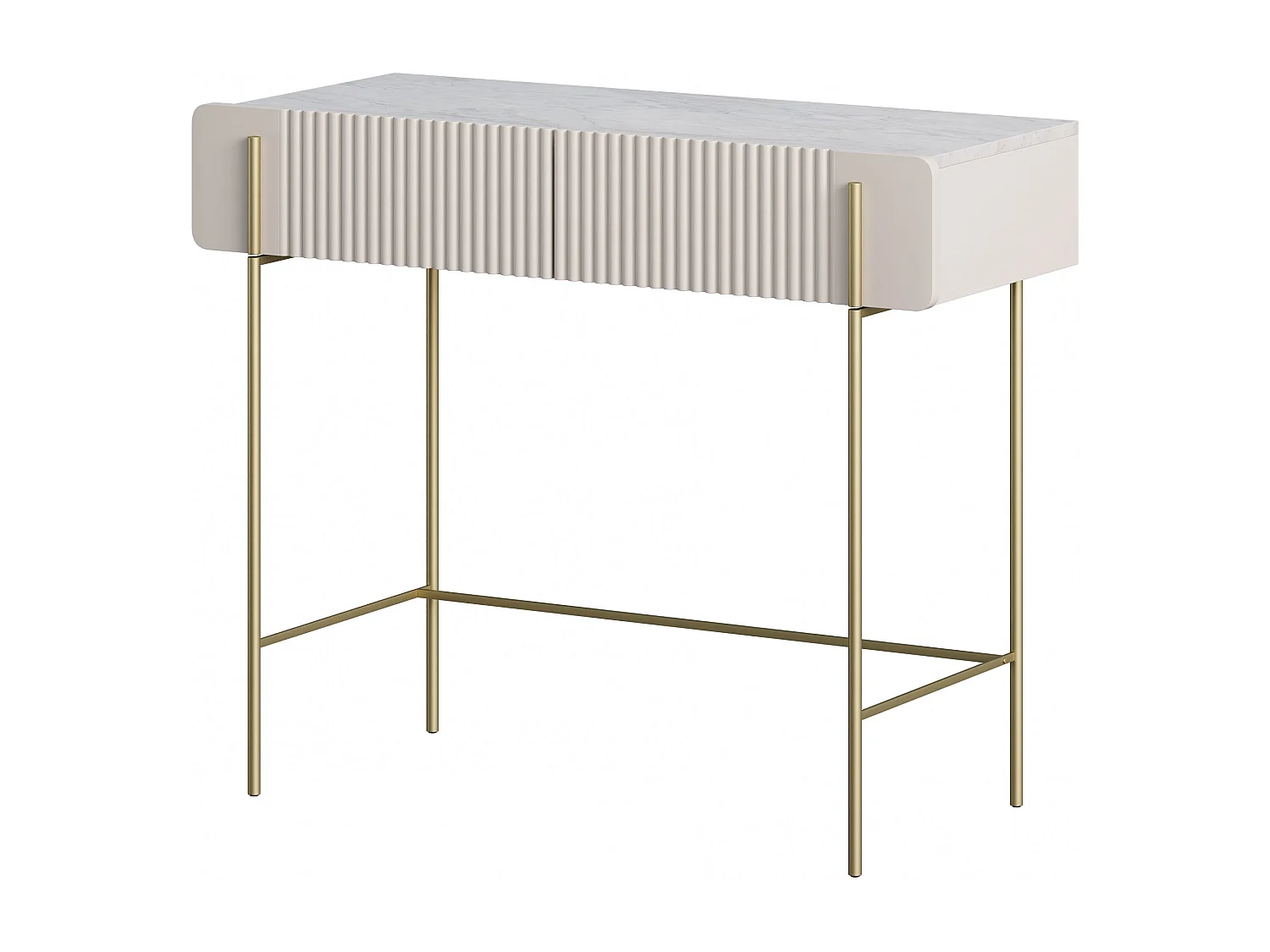 Consola de 2 gavetas com pés de metal em caxemira 100x85 cm