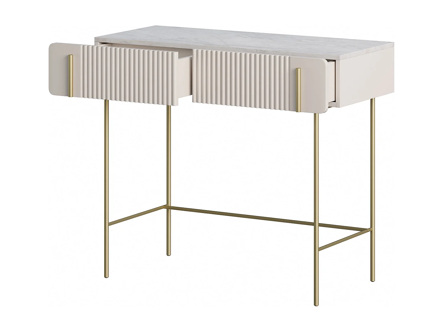 Consola de 2 gavetas com pés de metal em caxemira 100x85 cm