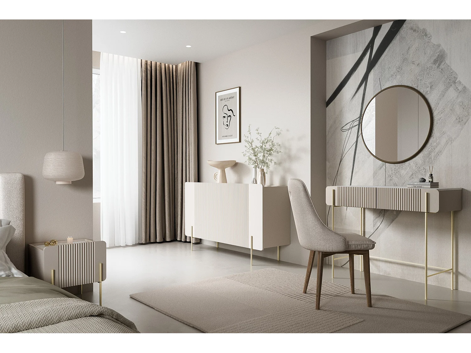 Consola de 2 gavetas com pés de metal em caxemira 100x85 cm