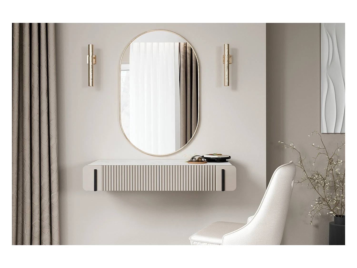 Hängekonsole mit 2 Kaschmirschubladen 100x17 cm