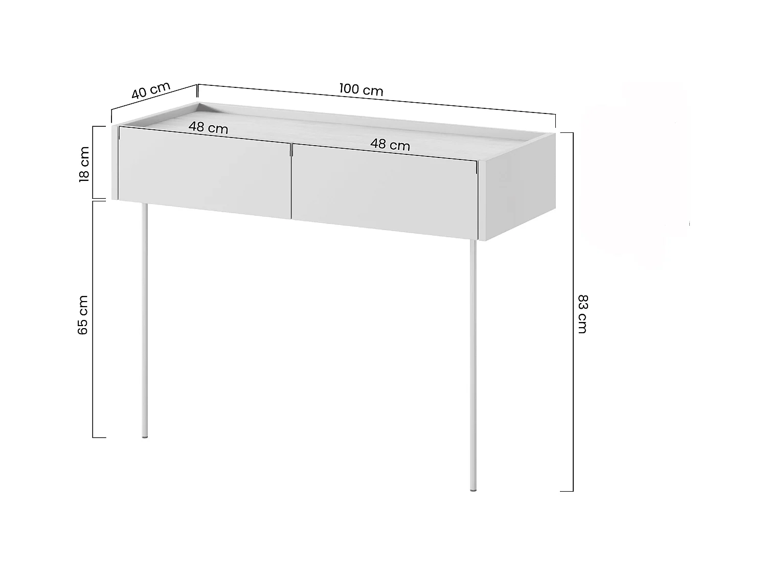 Consolle 2 cassetti con gamba in metallo 100x83 cm