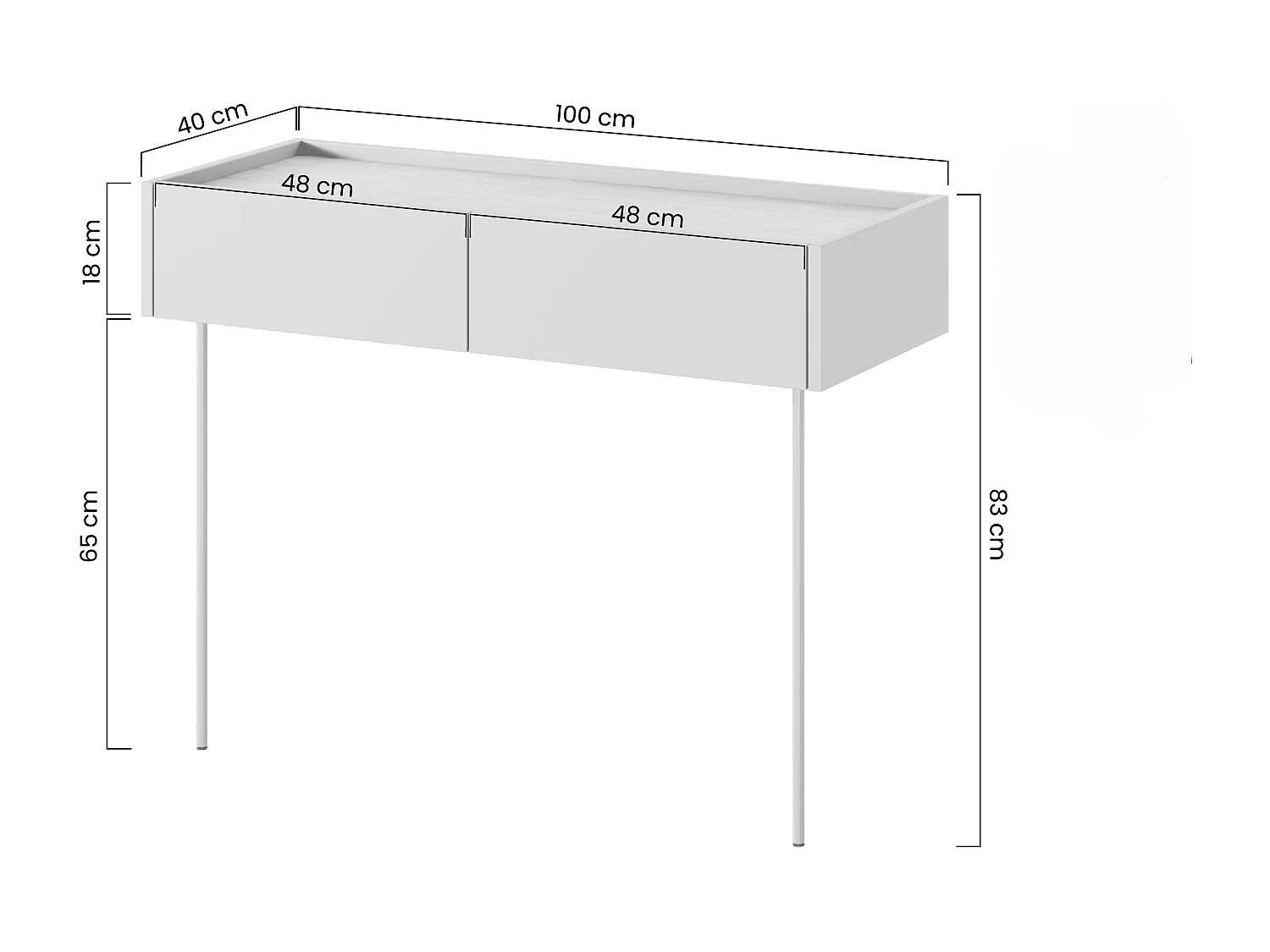 Consola 2 gavetas com pé metálico 100x83 cm