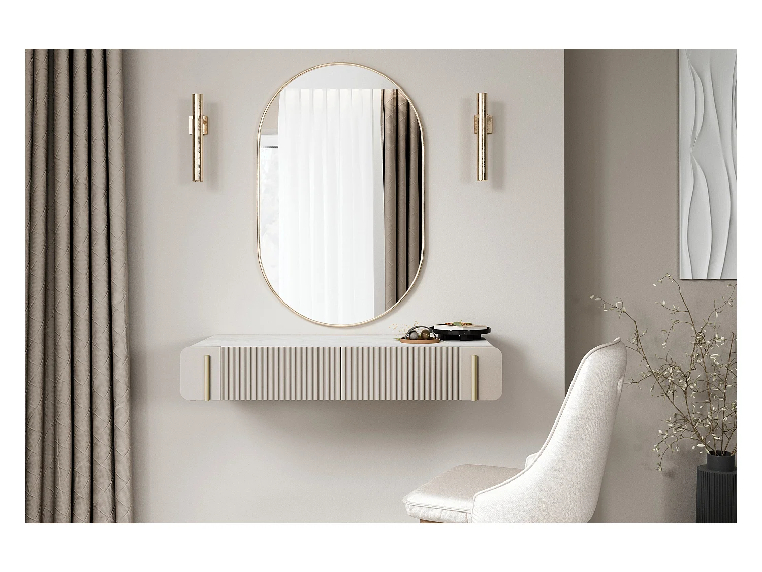 Hängekonsole mit 2 Kaschmirschubladen 100x17 cm