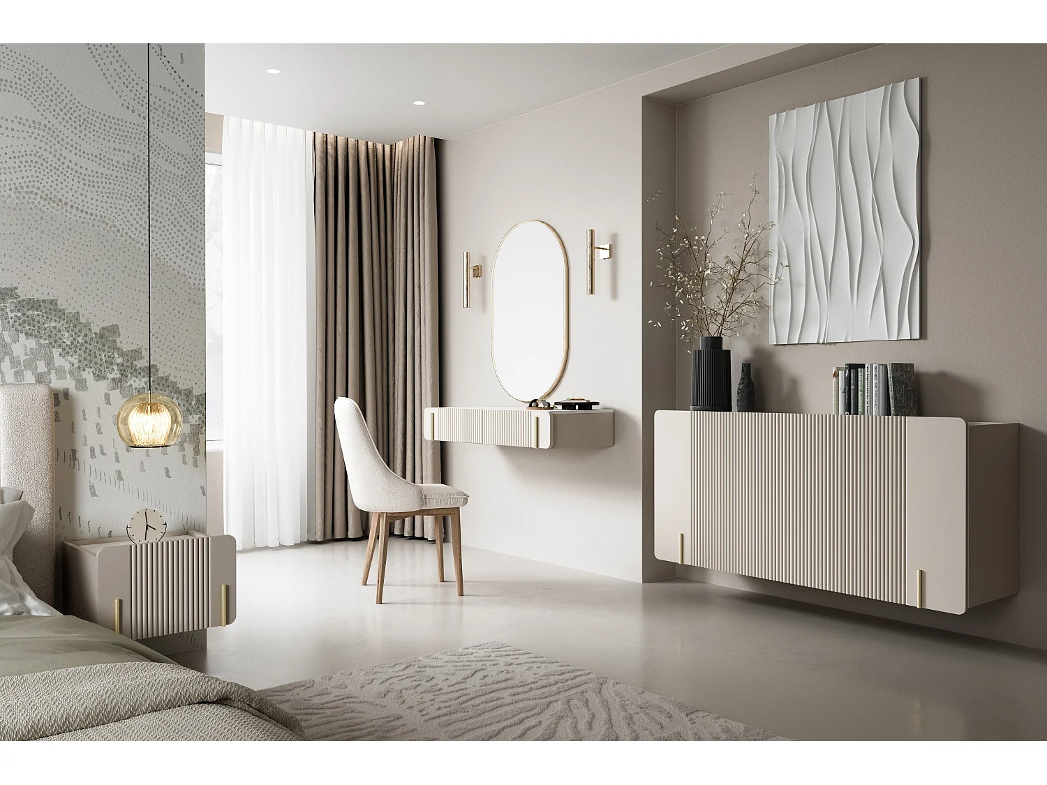 Consolle sospesa 2 cassetti cashmere 100x17 cm