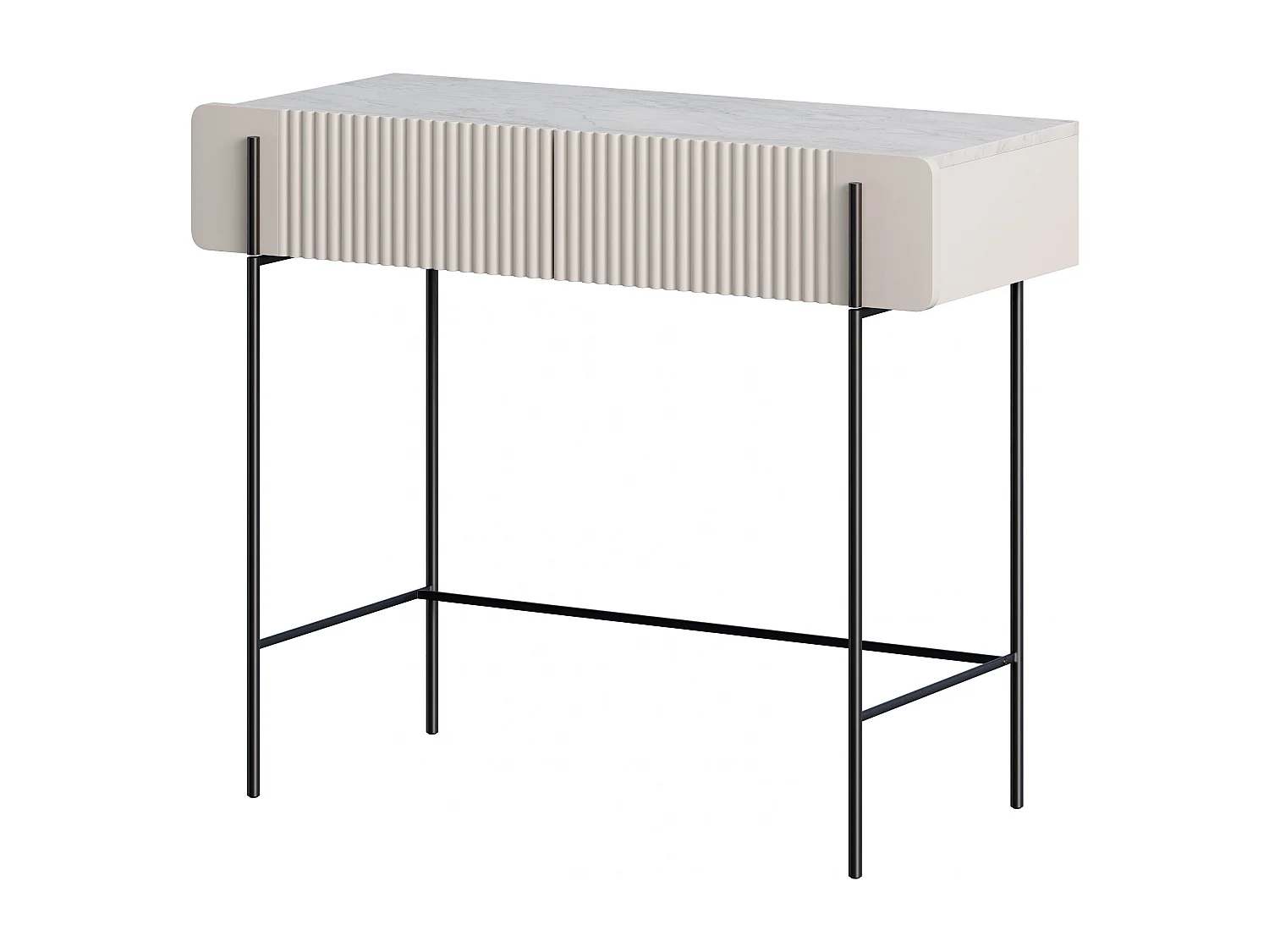 Consola de 2 gavetas com pés de metal em caxemira 100x85 cm