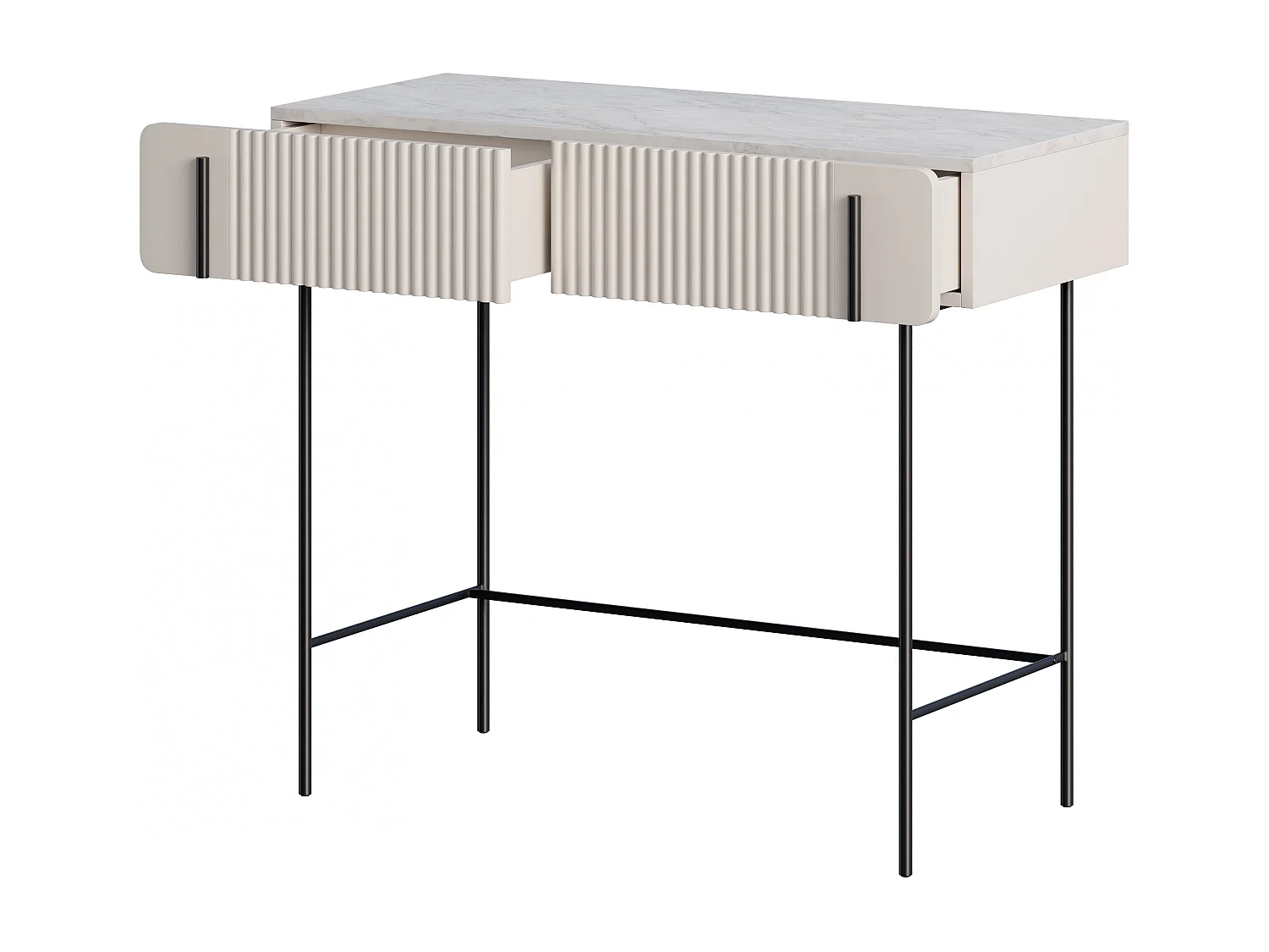 Consola de 2 gavetas com pés de metal em caxemira 100x85 cm