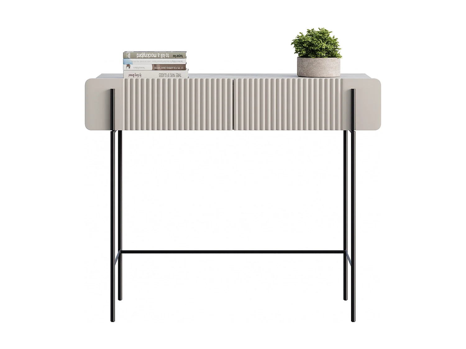 Consola de 2 gavetas com pés de metal em caxemira 100x85 cm