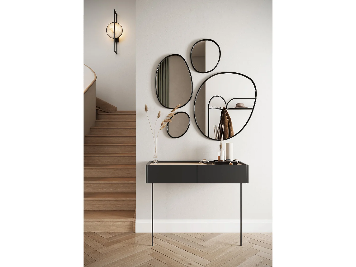 Consola 2 gavetas com pé metálico 100x83 cm