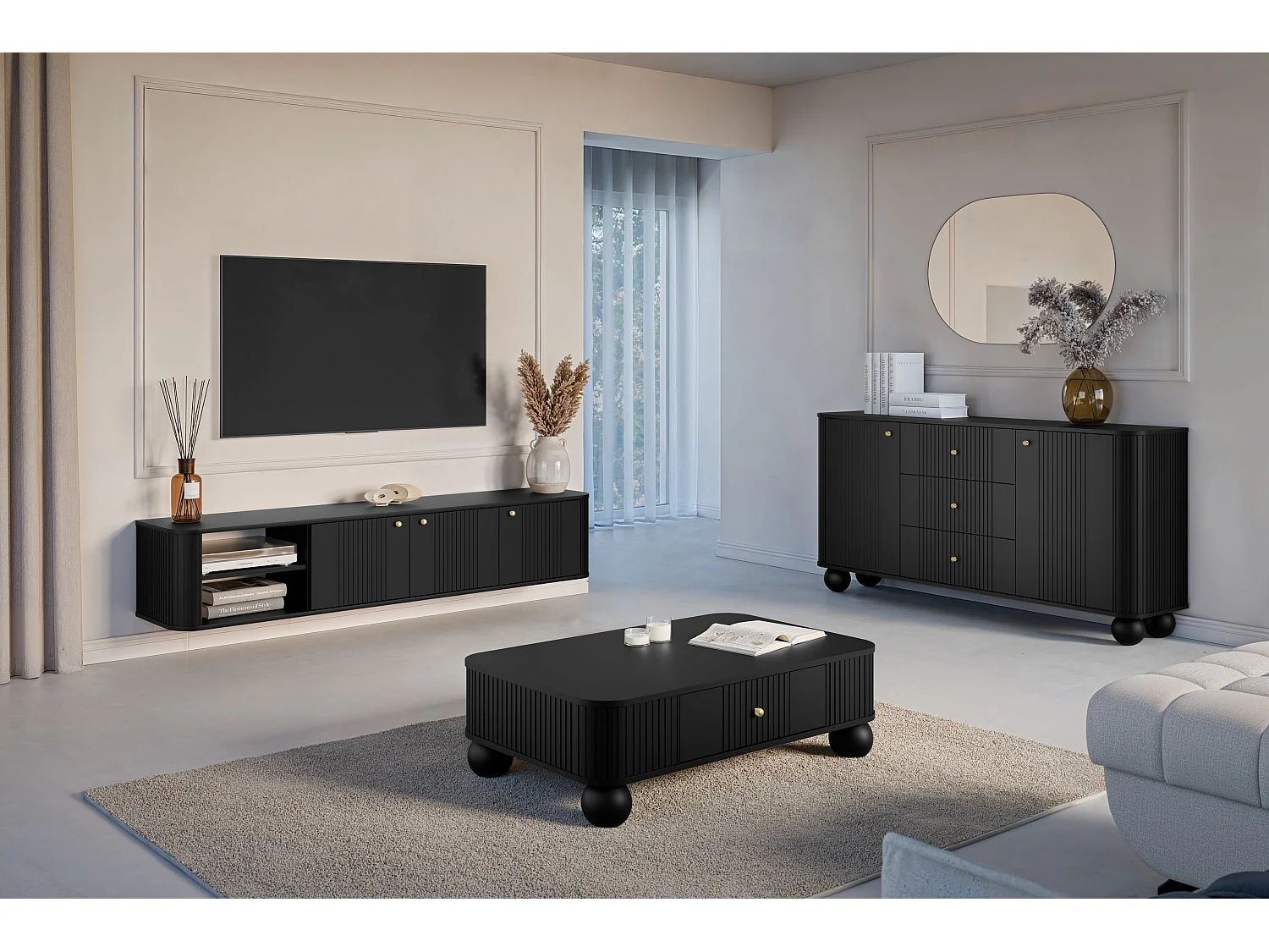 Mueble TV suspendido 3 puertas 187x36 cm