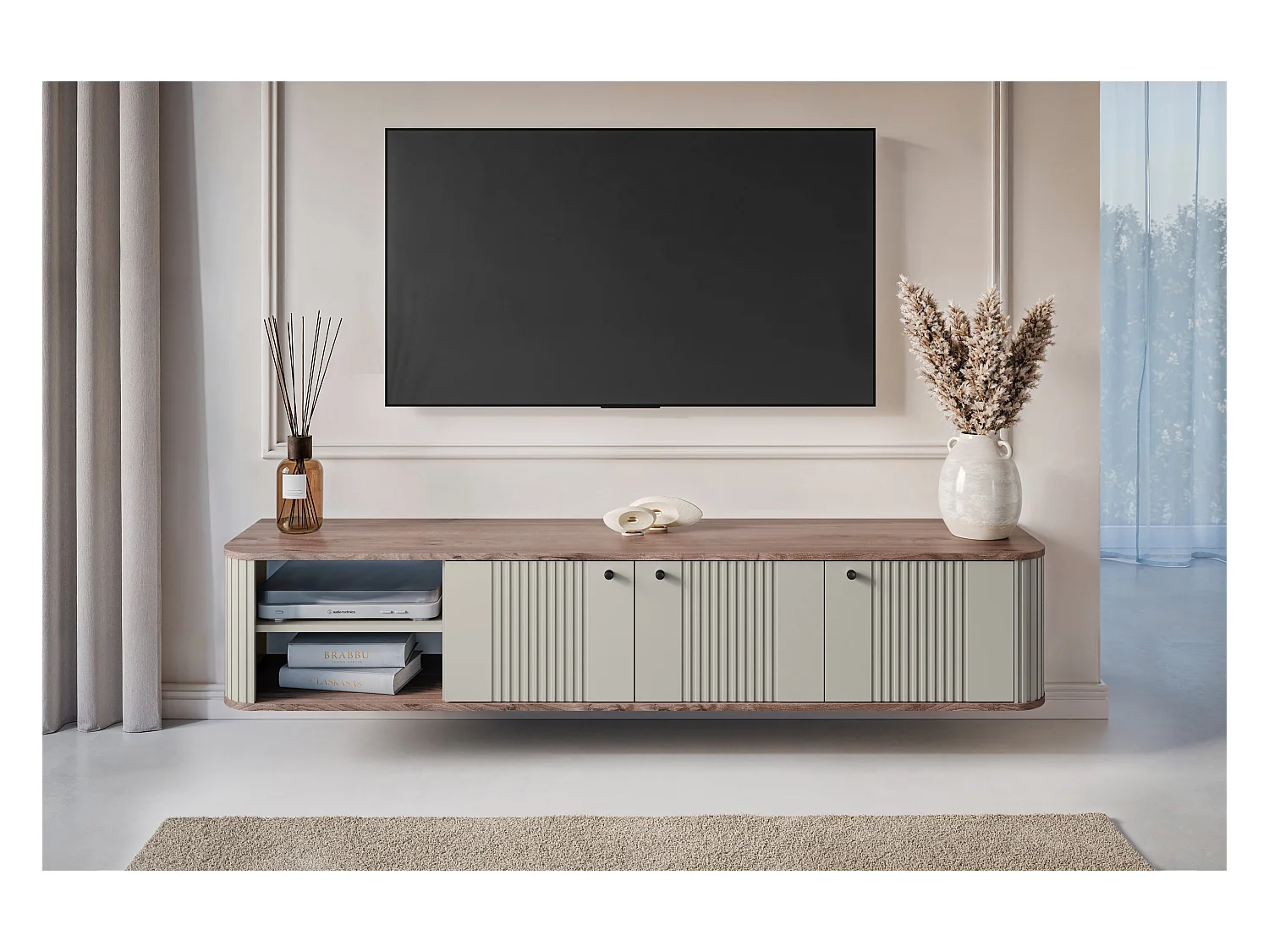 Móvel TV suspenso 3 portas 187x36 cm