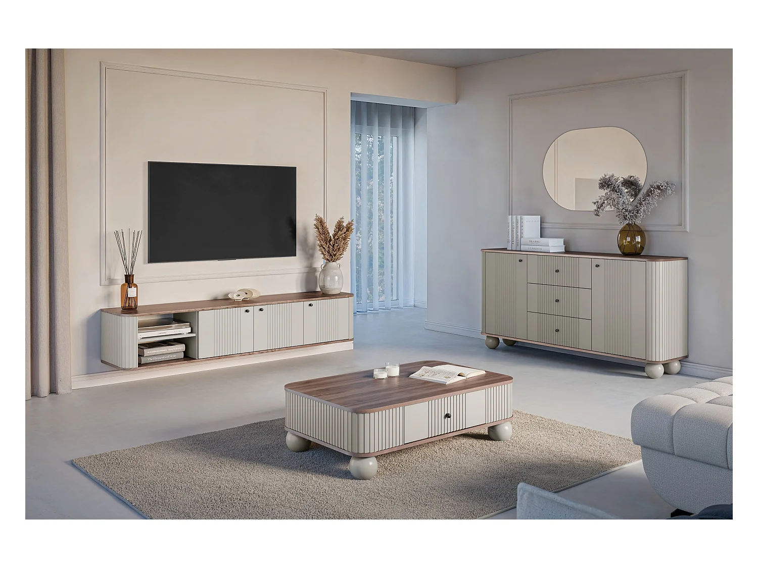 Móvel TV suspenso 3 portas 187x36 cm