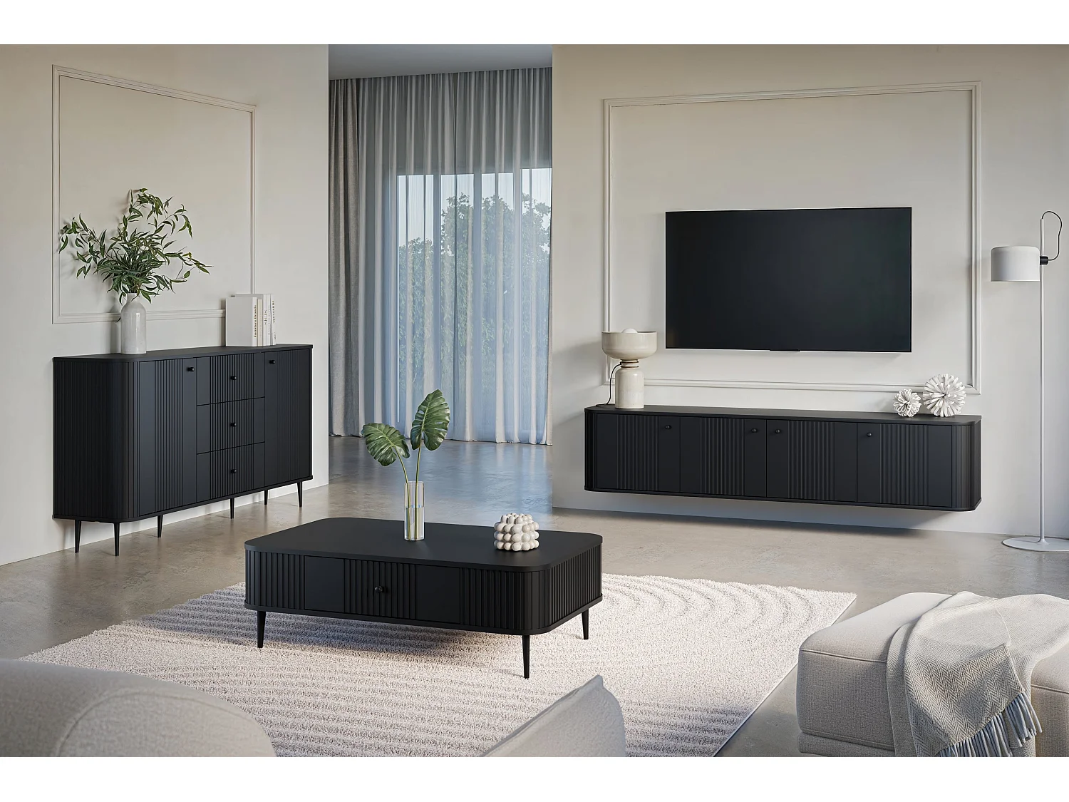 Mueble TV suspendido 4 puertas 187x36 cm