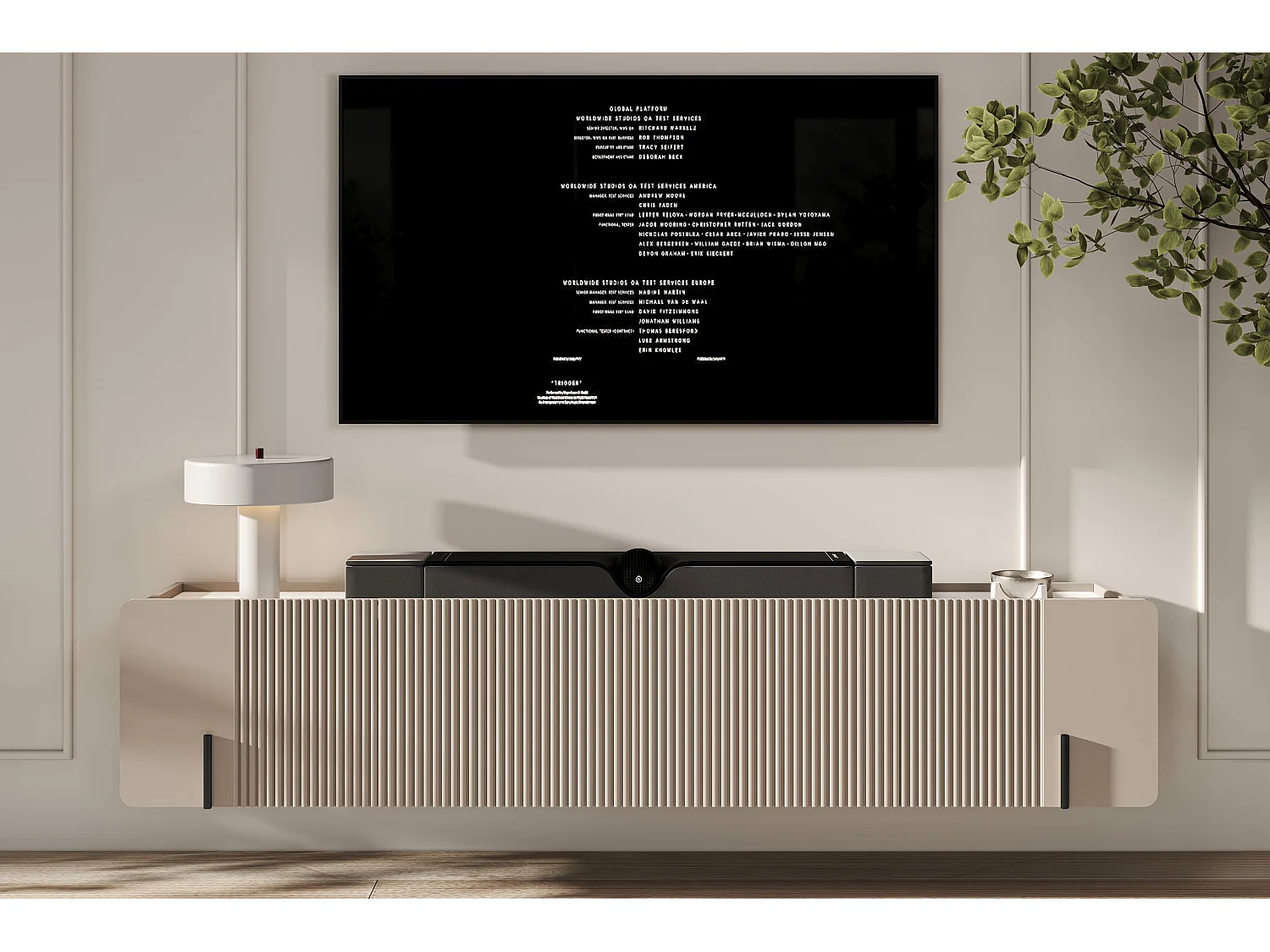 Mobile TV 2 ante 2 cassetti sospeso cashmere 200x40 cm