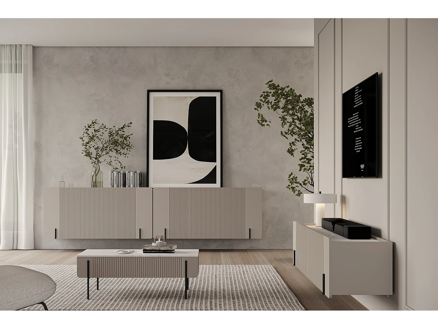 Mobile TV 2 ante 2 cassetti sospeso cashmere 200x40 cm