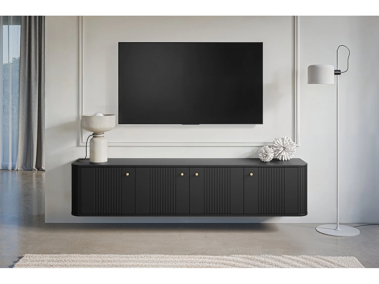 Mueble TV suspendido 4 puertas 187x36 cm