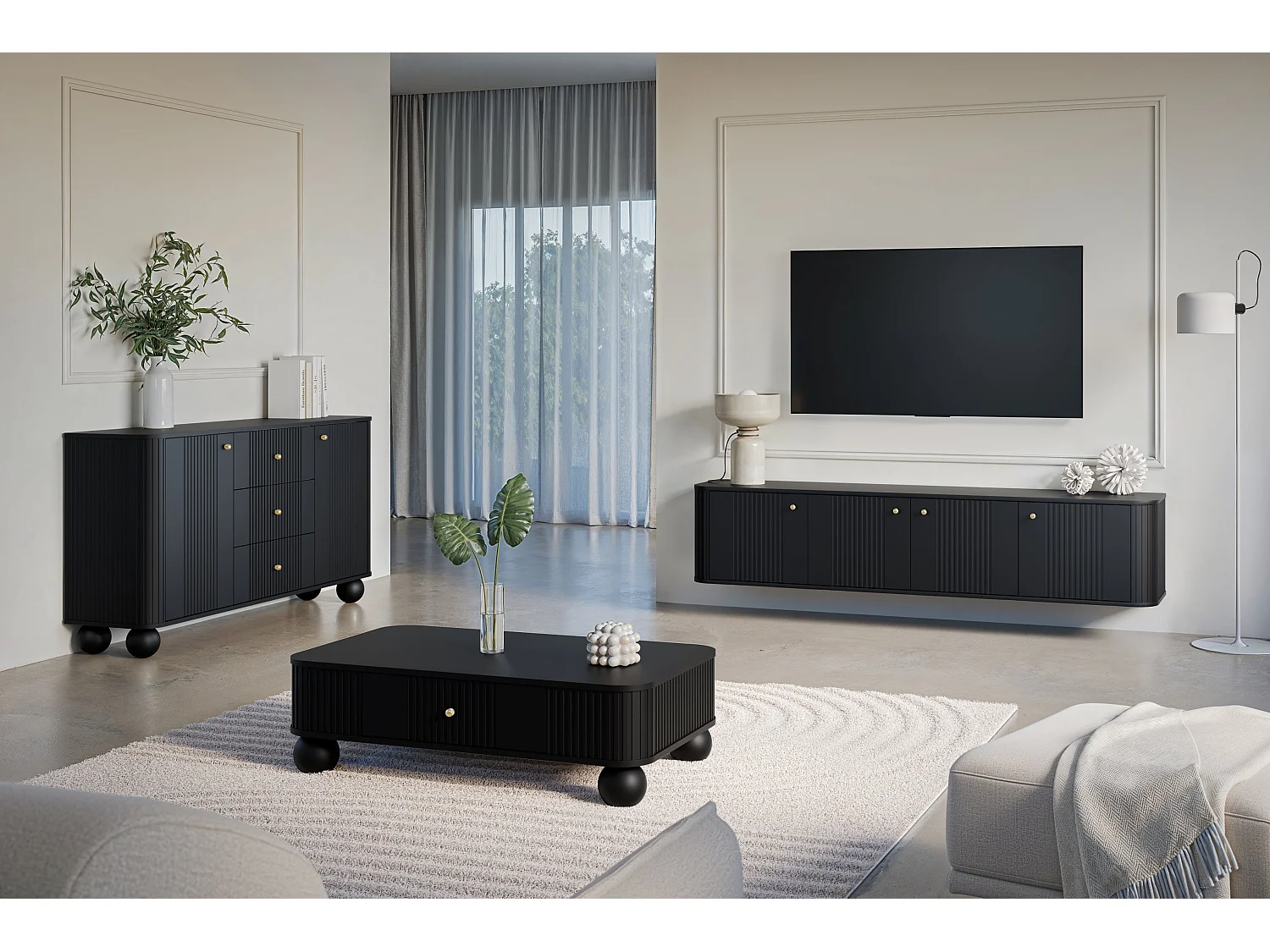 Mueble TV suspendido 4 puertas 187x36 cm
