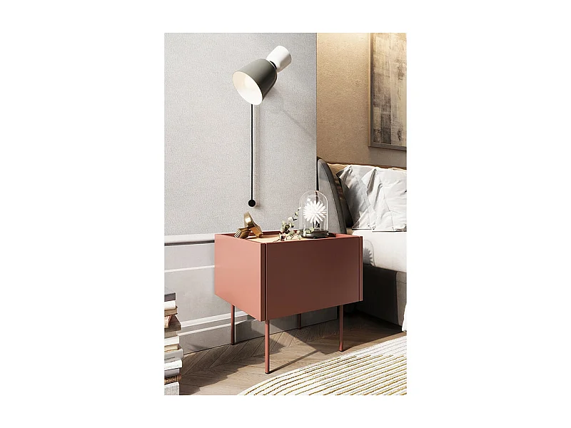 Mesita de noche 1 cajón con pie metálico 45x45 cm