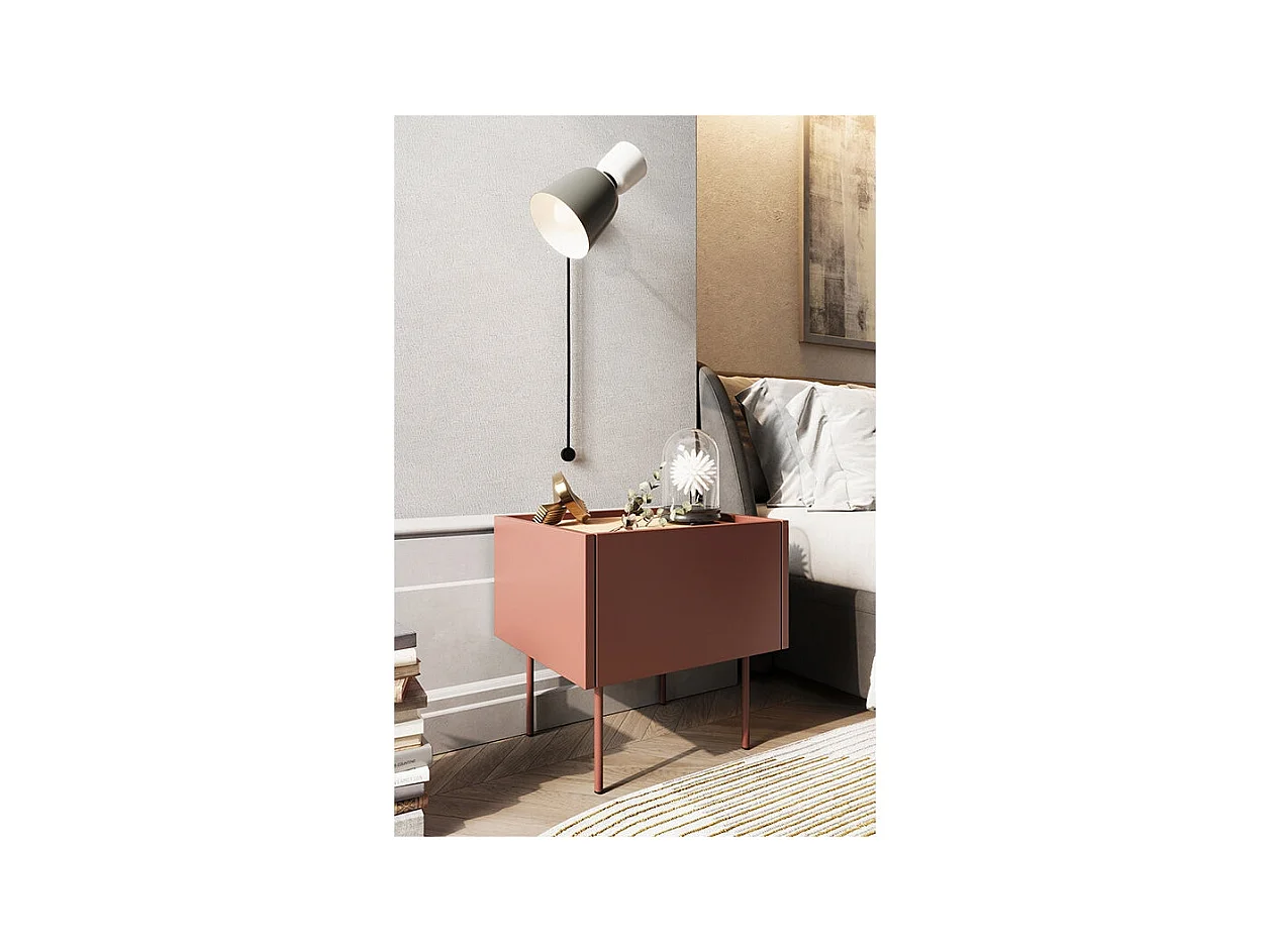 Mesa de cabeceira com 1 gaveta e pé metálico 45x45 cm