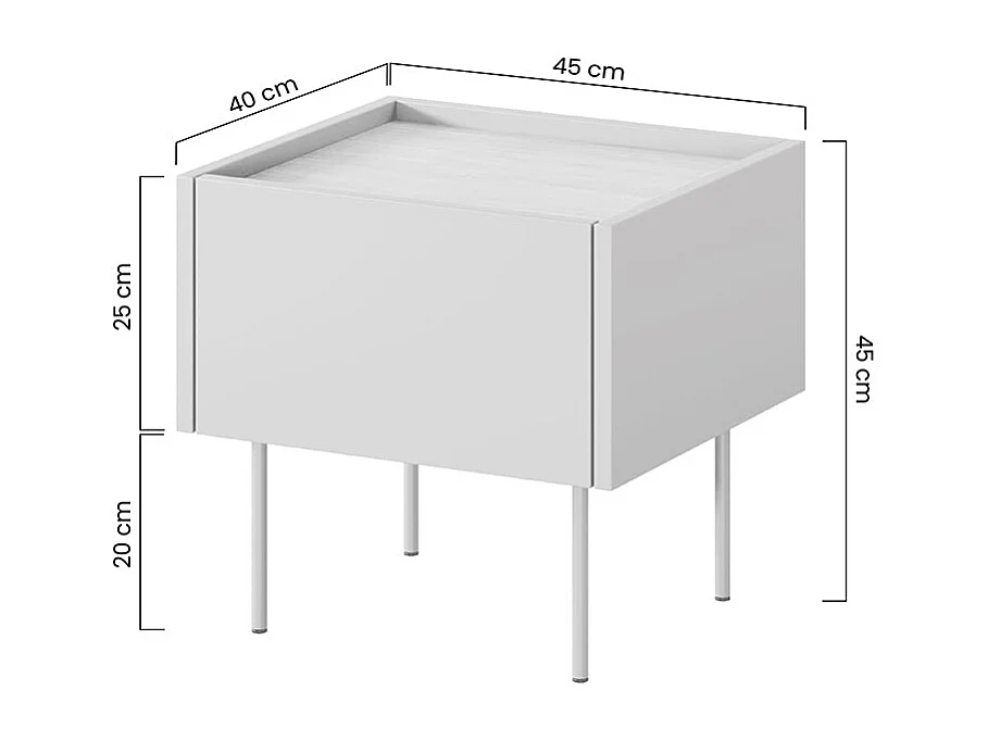 Chevet tafel 1 lade met metalen voet 45x45 cm