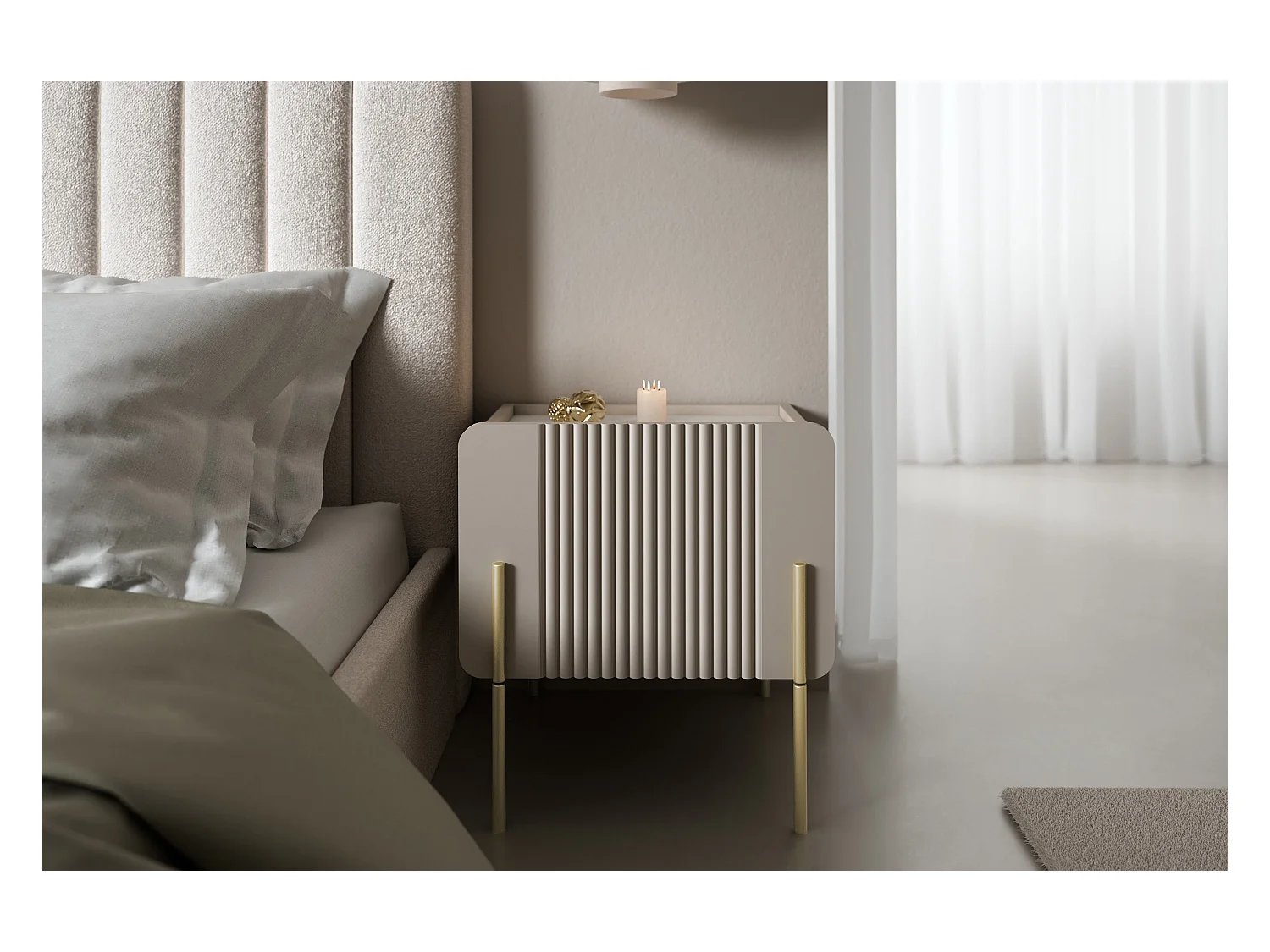 Comodino 1 cassetto con piede in metallo cashmere 45x50 cm