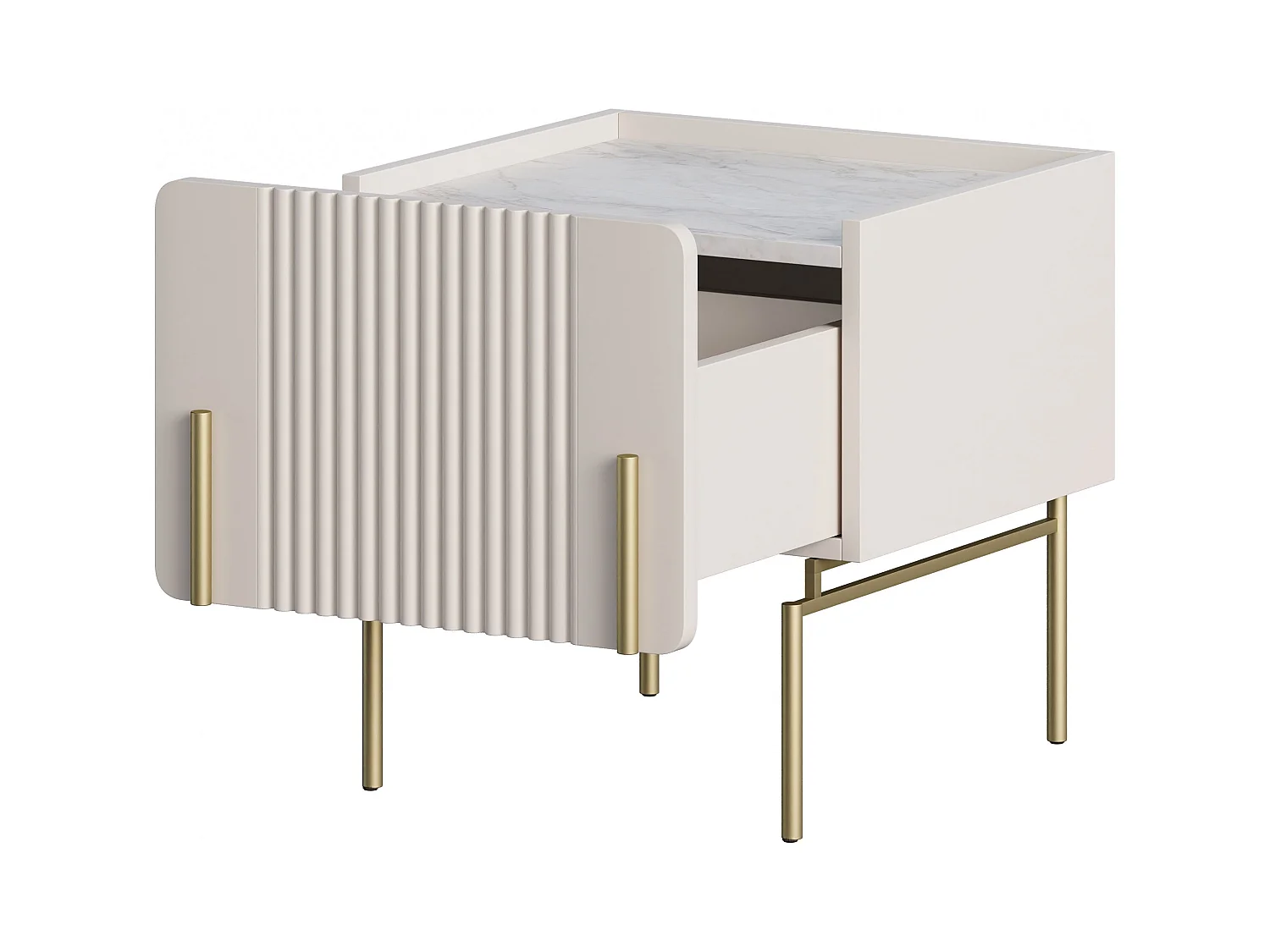 Comodino 1 cassetto con piede in metallo cashmere 45x50 cm