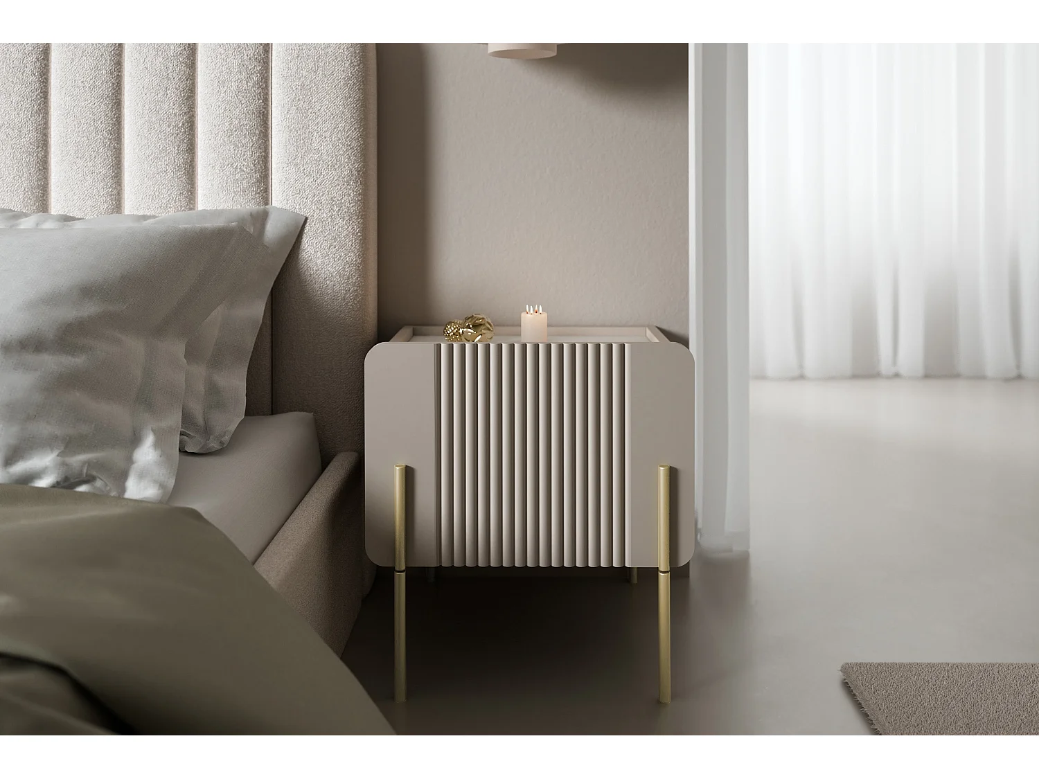 Nachttisch mit 1 Schublade und Fuß aus Kaschmirmetall, 45 x 50 cm