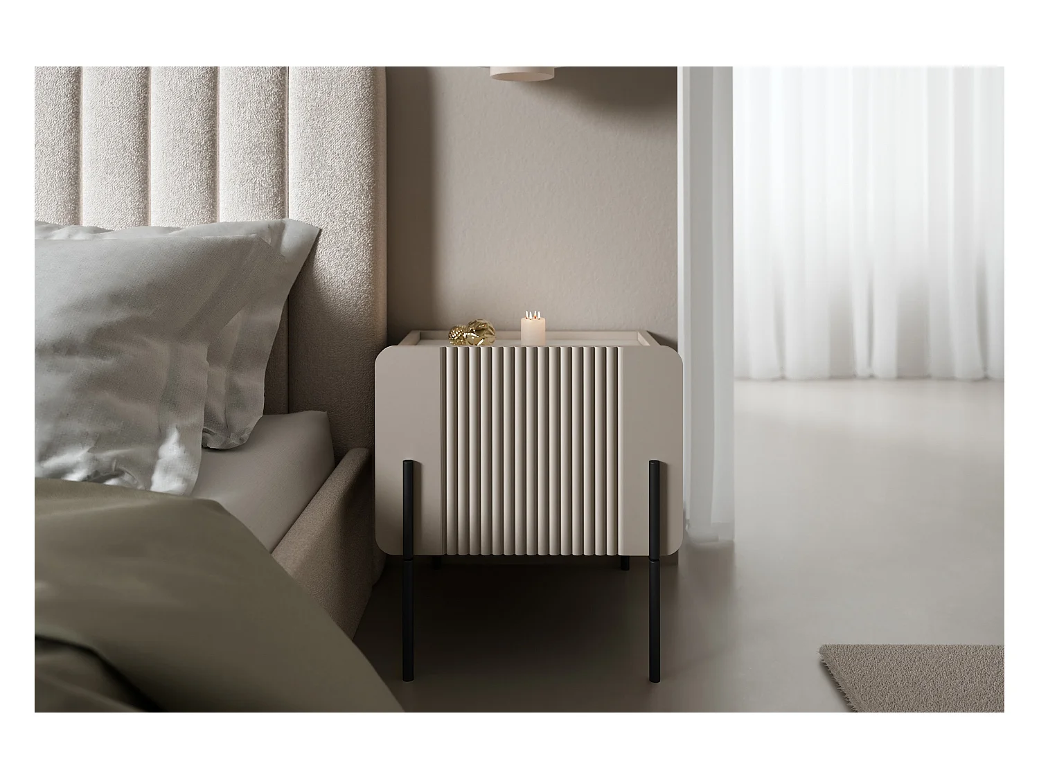 Comodino 1 cassetto con piede in metallo cashmere 45x50 cm