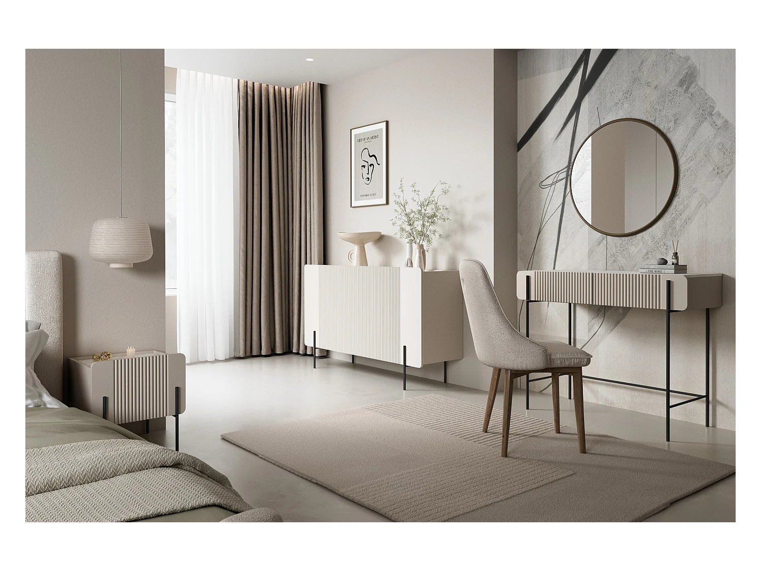 Comodino 1 cassetto con piede in metallo cashmere 45x50 cm