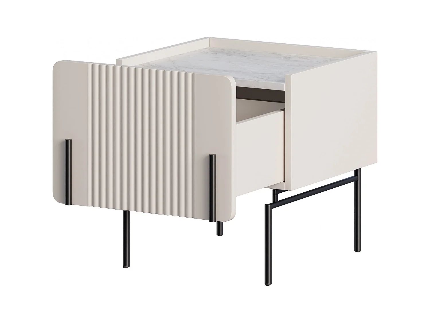 Comodino 1 cassetto con piede in metallo cashmere 45x50 cm