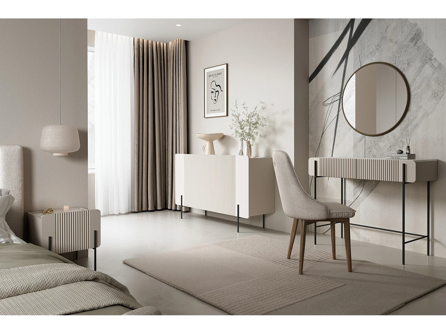 Nachttisch mit 1 Schublade und Fuß aus Kaschmirmetall, 45 x 50 cm