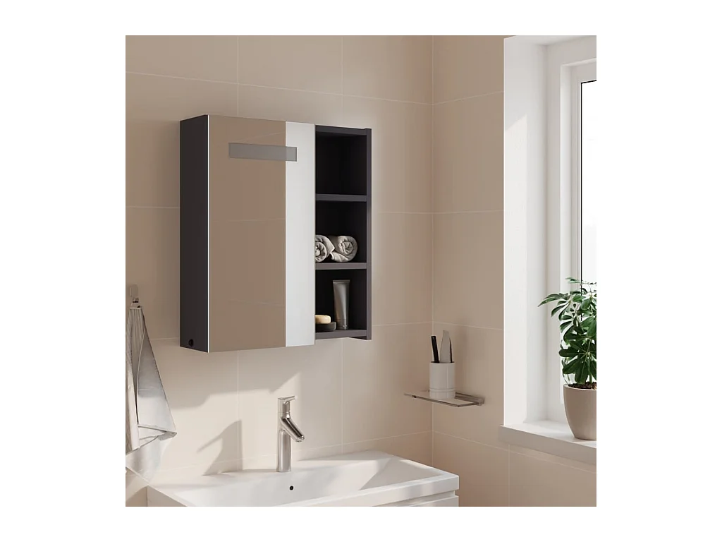 Armoire de salle de bain à miroir avec LED gris 45x13x52