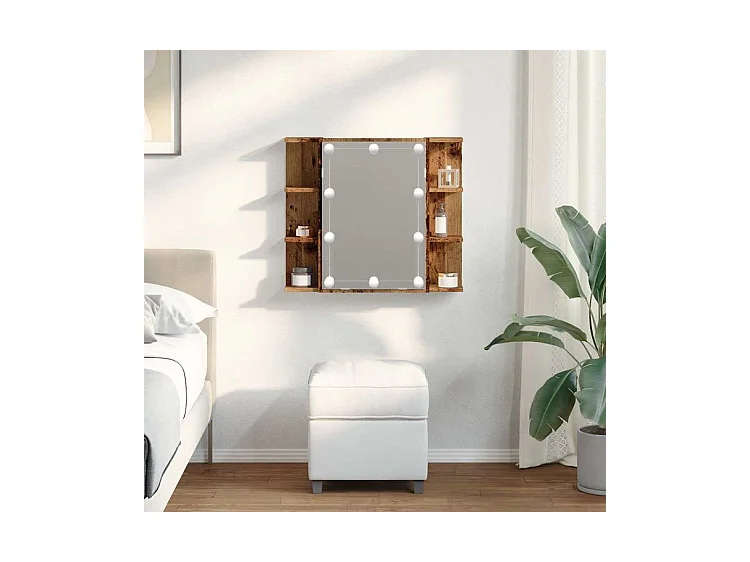 Armoire à miroir avec LED vieux bois 70x16,5x60