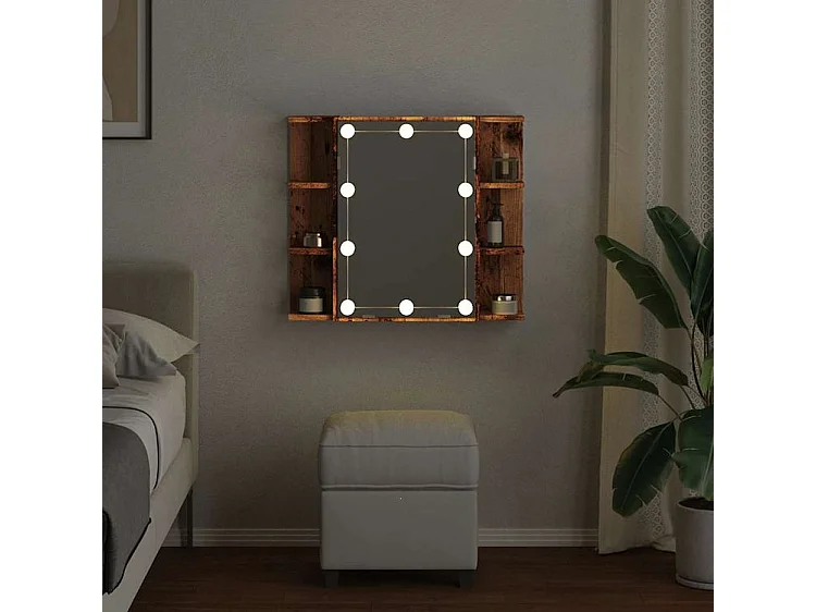 Armoire à miroir avec LED vieux bois 70x16,5x60