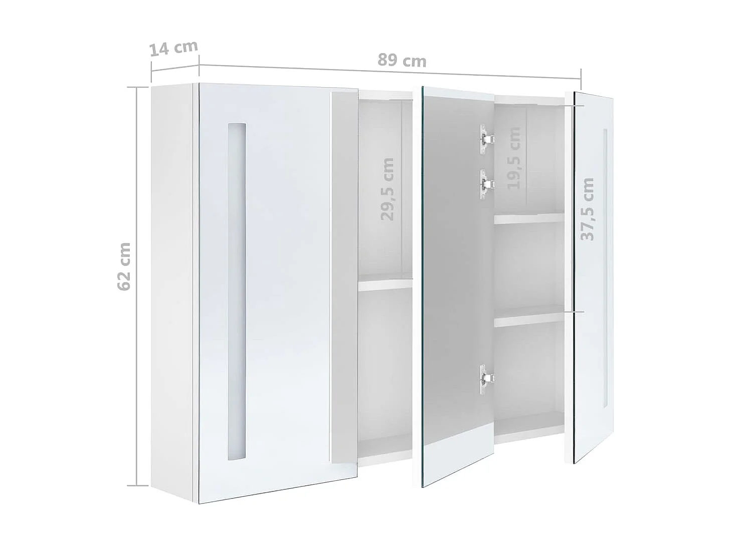 Armoire de salle de bain à miroir LED 89x14x62 Blanc brillant