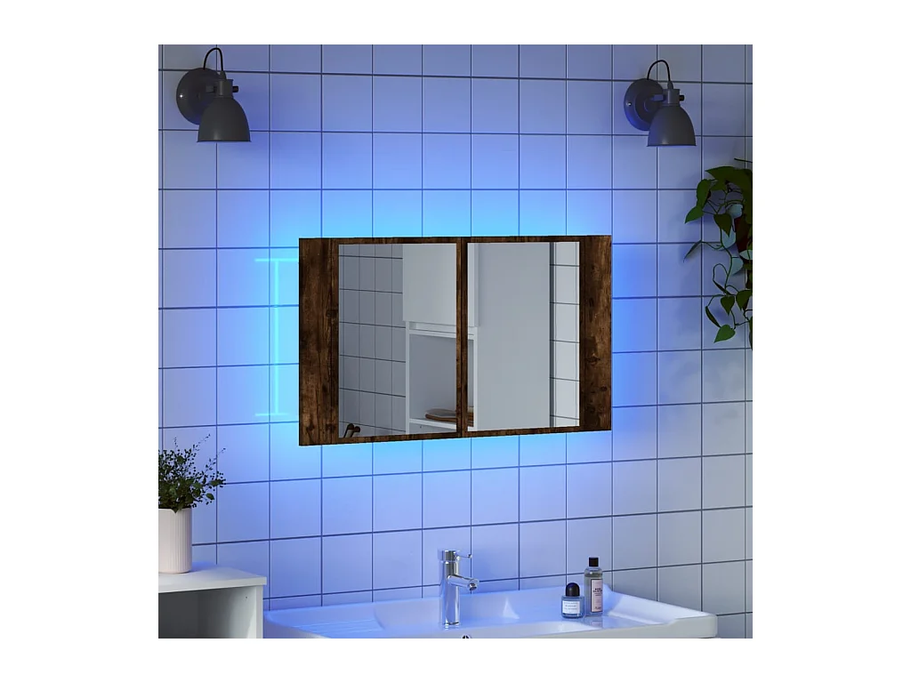 Armoire à miroir à LED de bain chêne fumé 80x12x45 acrylique