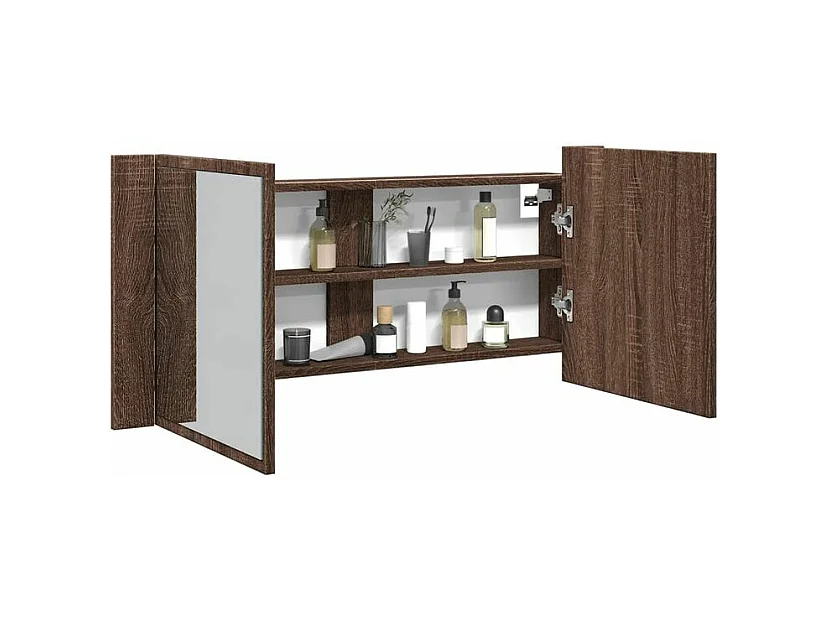 Armoire à miroir à LED de bain chêne marron 100x12x45