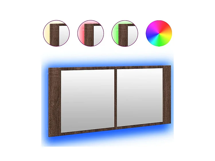 Armoire à miroir à LED de bain chêne marron 100x12x45