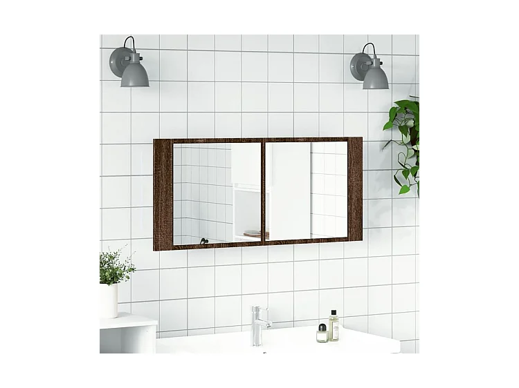 Armoire à miroir à LED de bain chêne marron 100x12x45