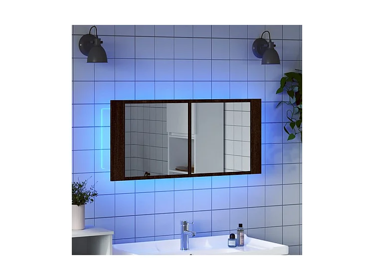 Armoire à miroir à LED de bain chêne marron 100x12x45
